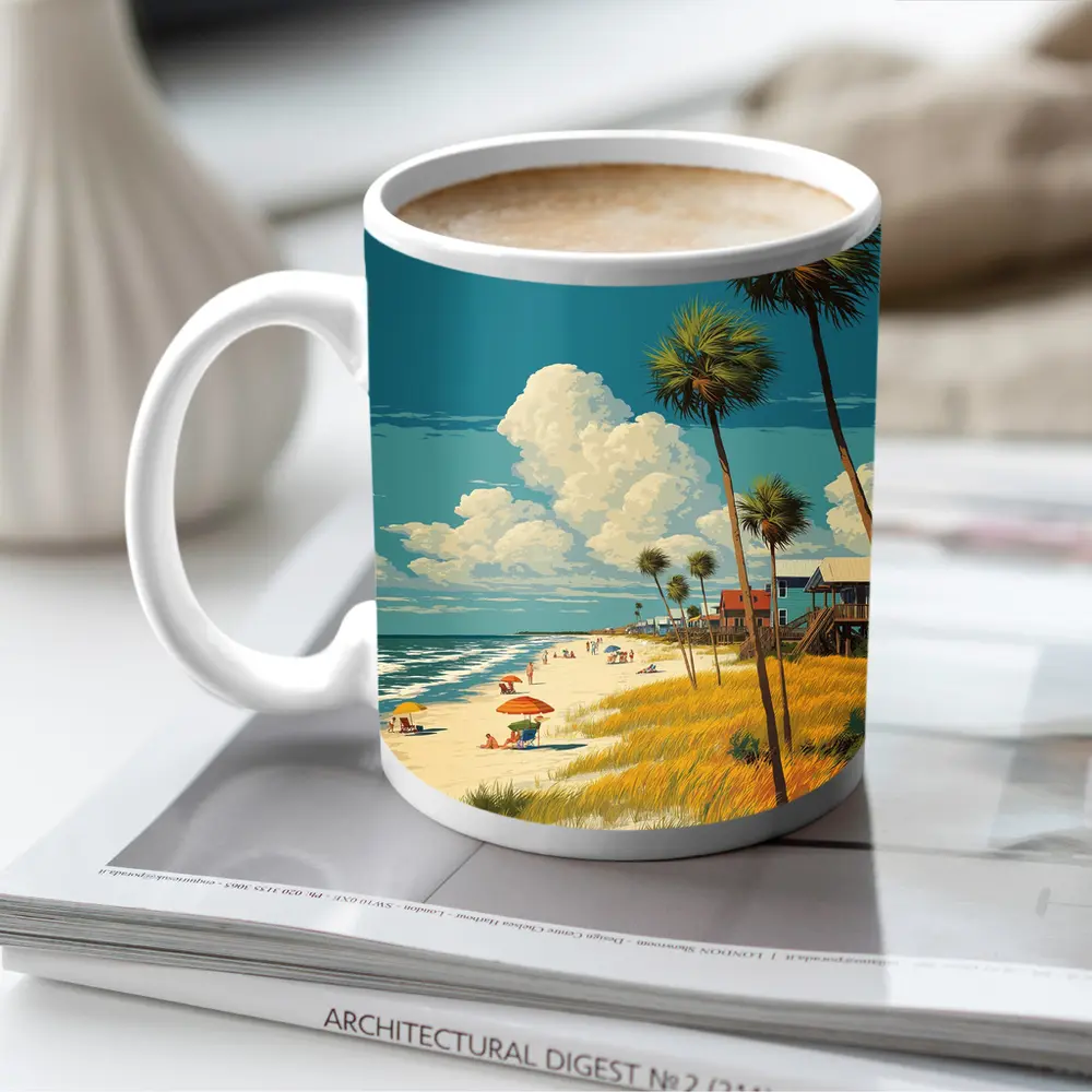Florida Beach Palm Trees Retro Travel Art – Mugs