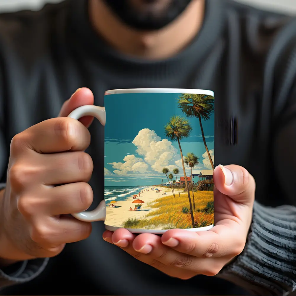 Florida Beach Palm Trees Retro Travel Art – Mugs