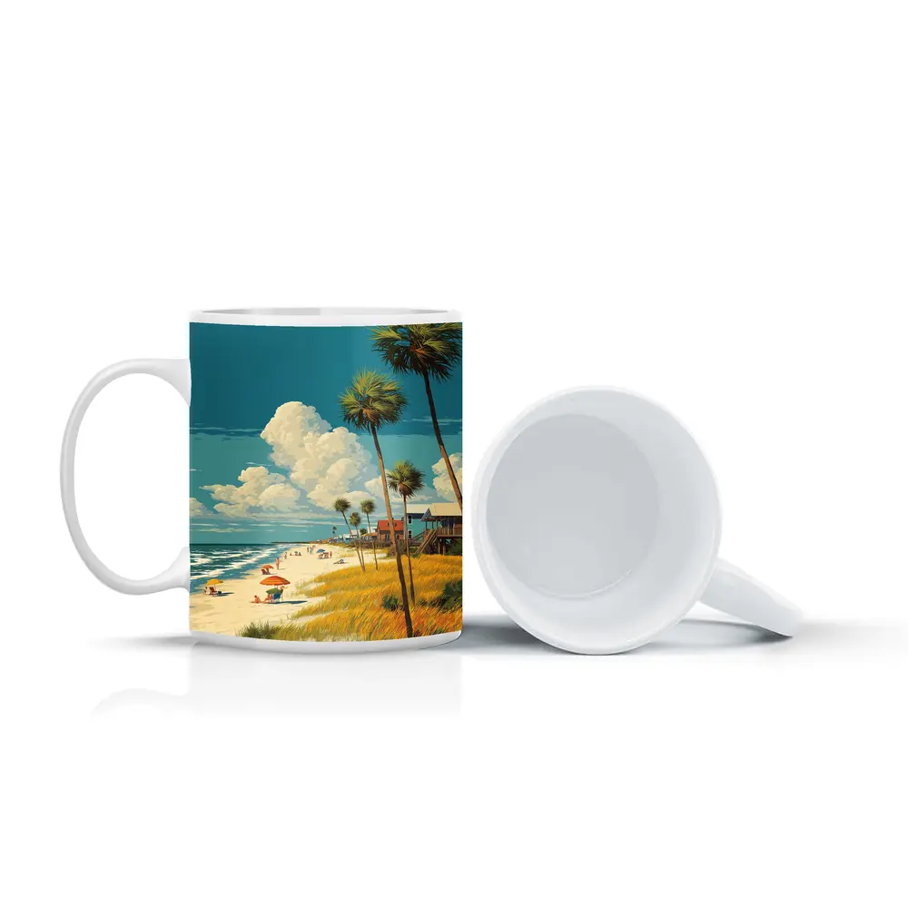 Florida Beach Palm Trees Retro Travel Art – Mugs