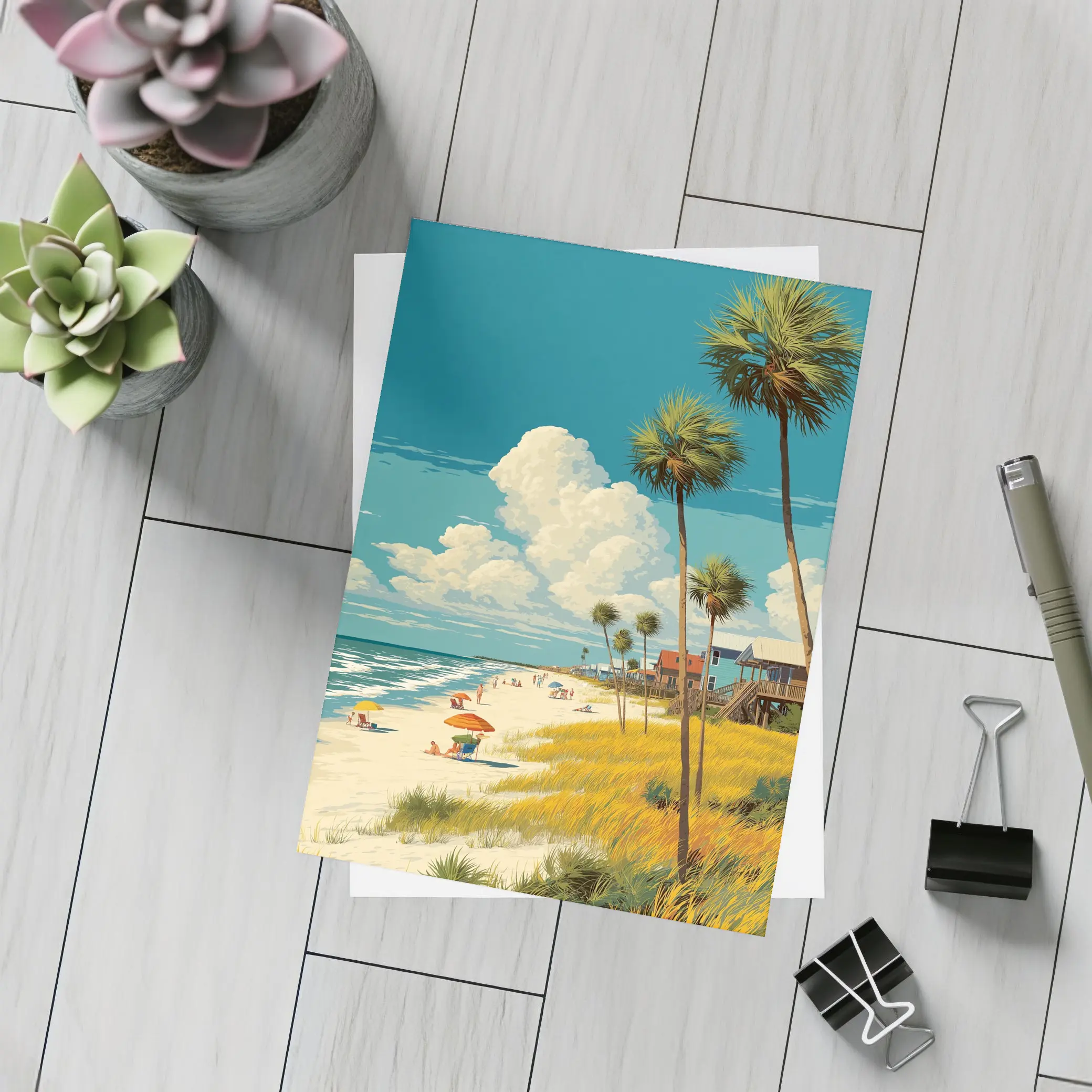 Florida Beach Palm Trees Retro Travel Art – Postcards