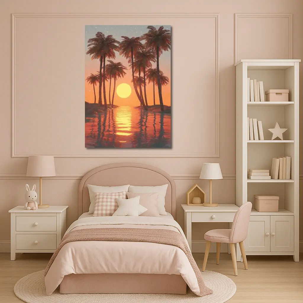 Tropical Palm Trees Sunset Ocean Reflection – Wall Art