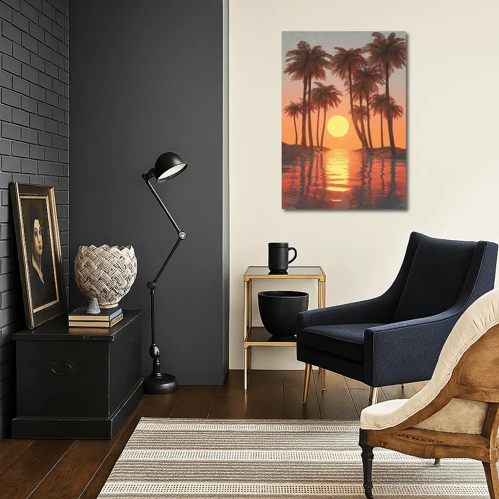 Tropical Palm Trees Sunset Ocean Reflection – Wall Art
