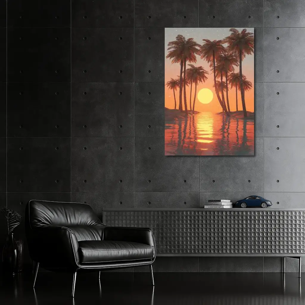 Tropical Palm Trees Sunset Ocean Reflection – Wall Art