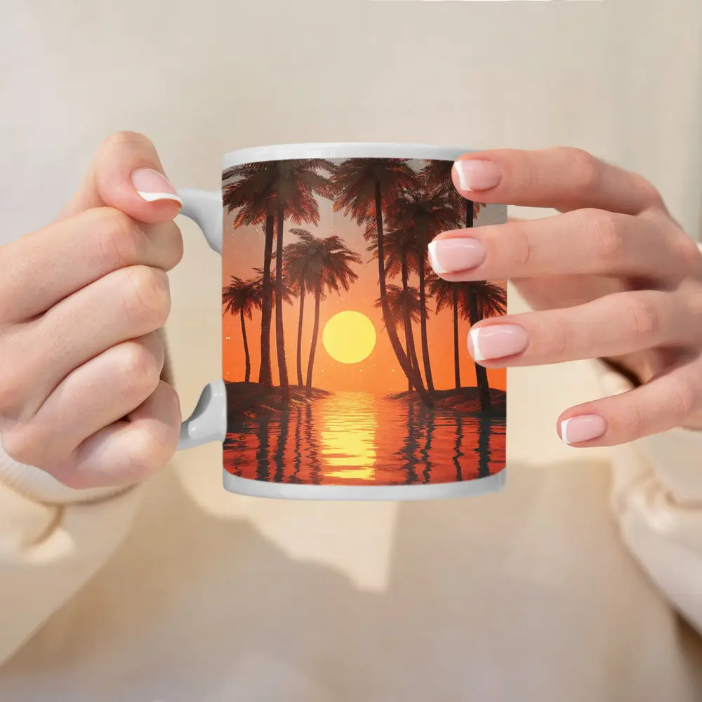 Tropical Palm Trees Sunset Ocean Reflection – Mugs