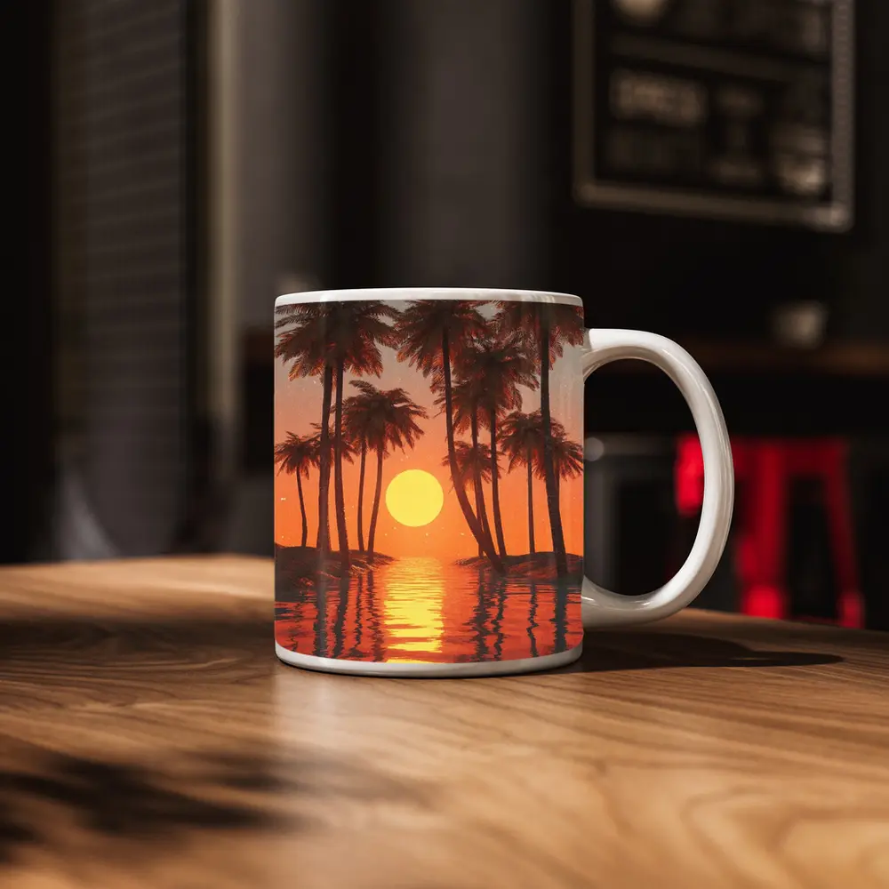Tropical Palm Trees Sunset Ocean Reflection – Mugs