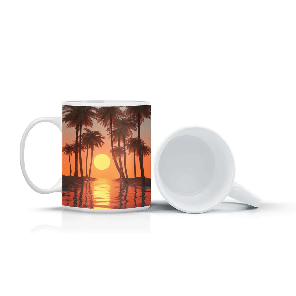 Tropical Palm Trees Sunset Ocean Reflection – Mugs