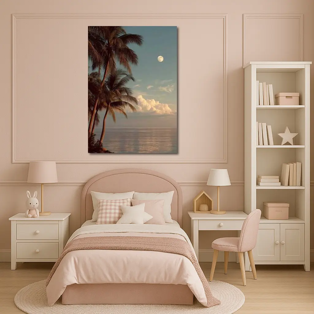 Full Moon Over Tropical Ocean Palm Trees – Wall Art