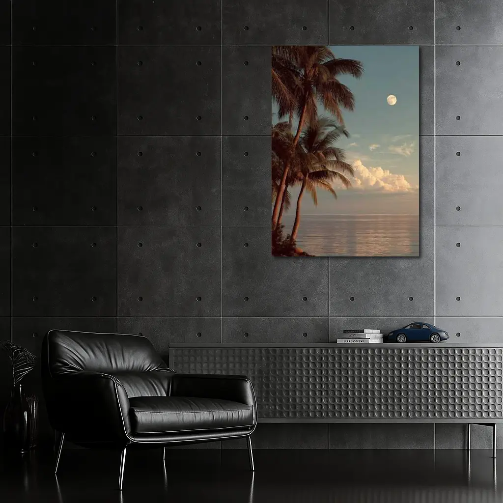 Full Moon Over Tropical Ocean Palm Trees – Wall Art