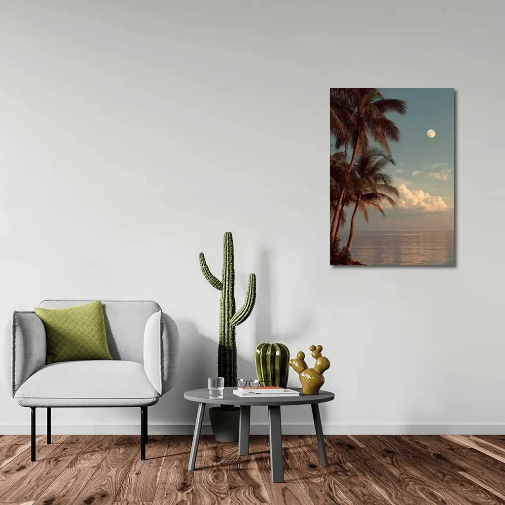 Full Moon Over Tropical Ocean Palm Trees – Wall Art