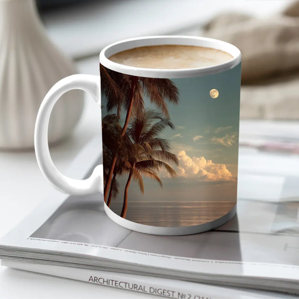 Full Moon Over Tropical Ocean Palm Trees – Mugs