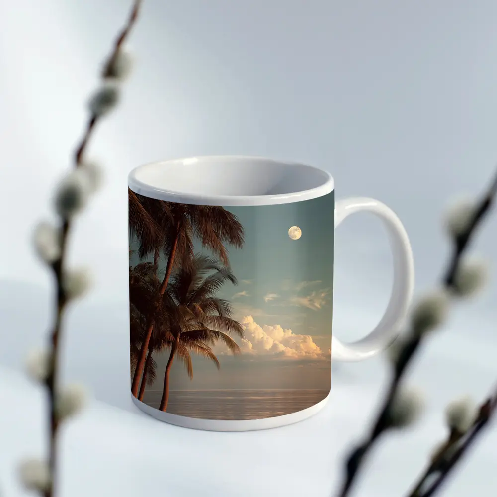 Full Moon Over Tropical Ocean Palm Trees – Mugs