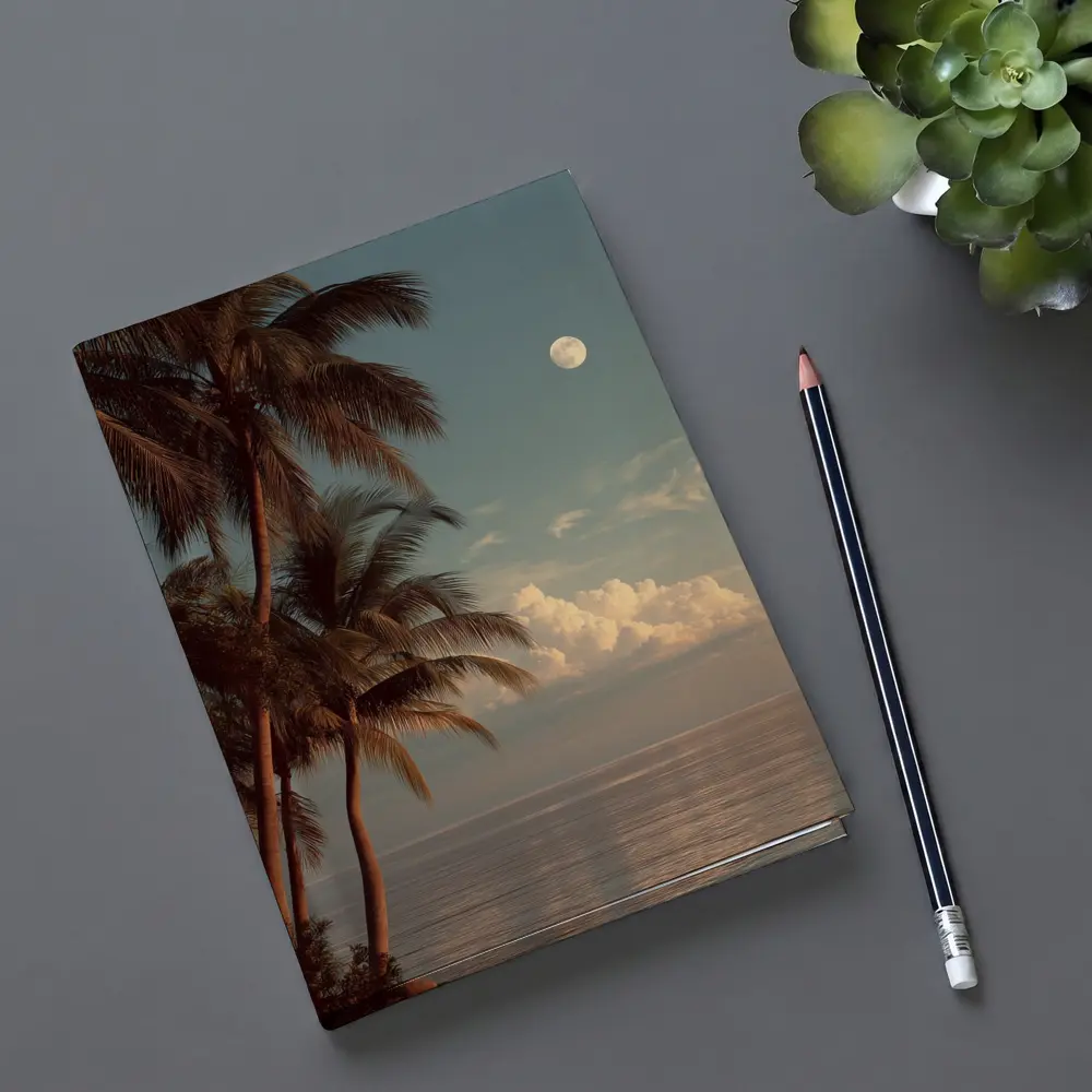 Full Moon Over Tropical Ocean Palm Trees – Notebooks