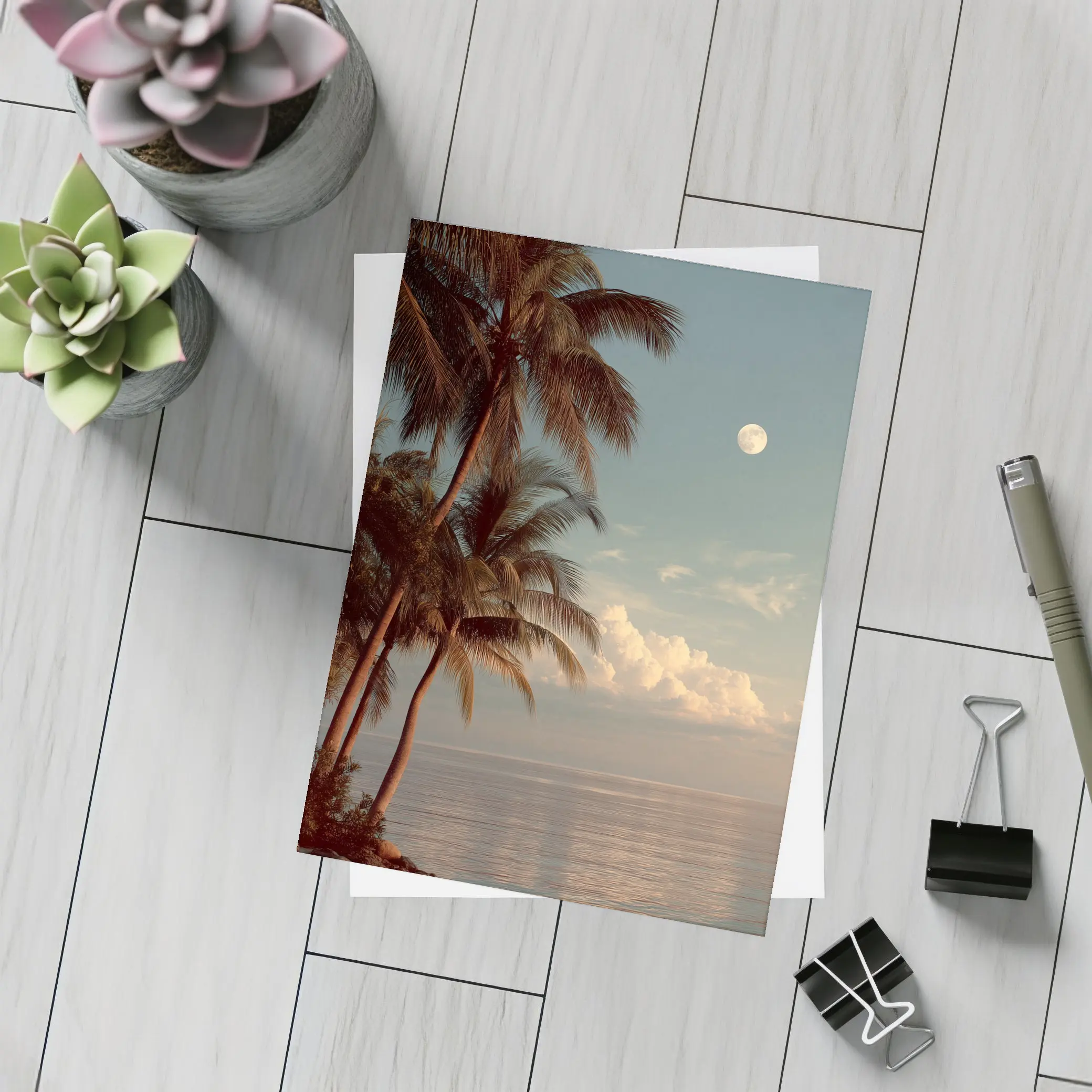 Full Moon Over Tropical Ocean Palm Trees – Postcards