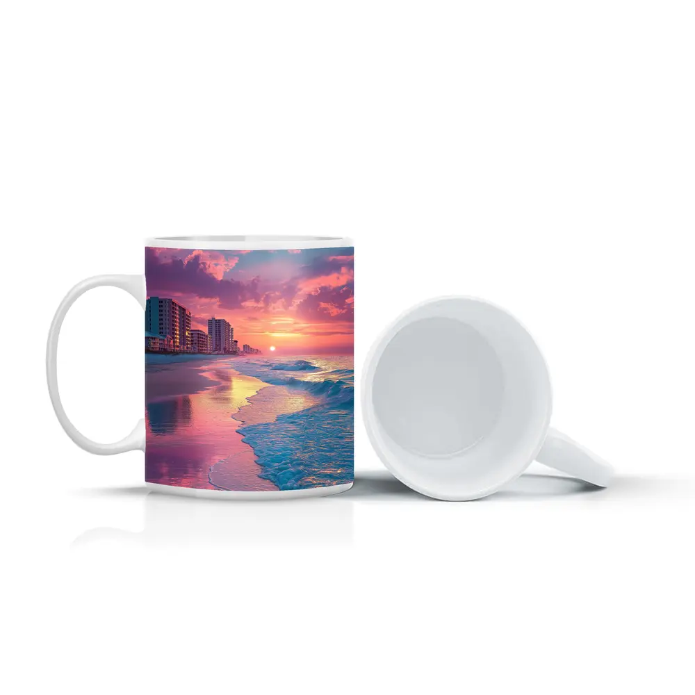 Pink Sunset Beach Ocean Waves Coastal View – Mugs