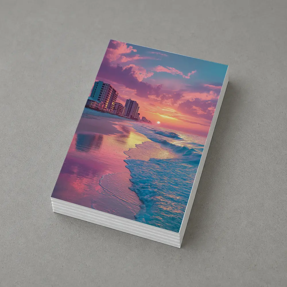 Pink Sunset Beach Ocean Waves Coastal View – Postcards