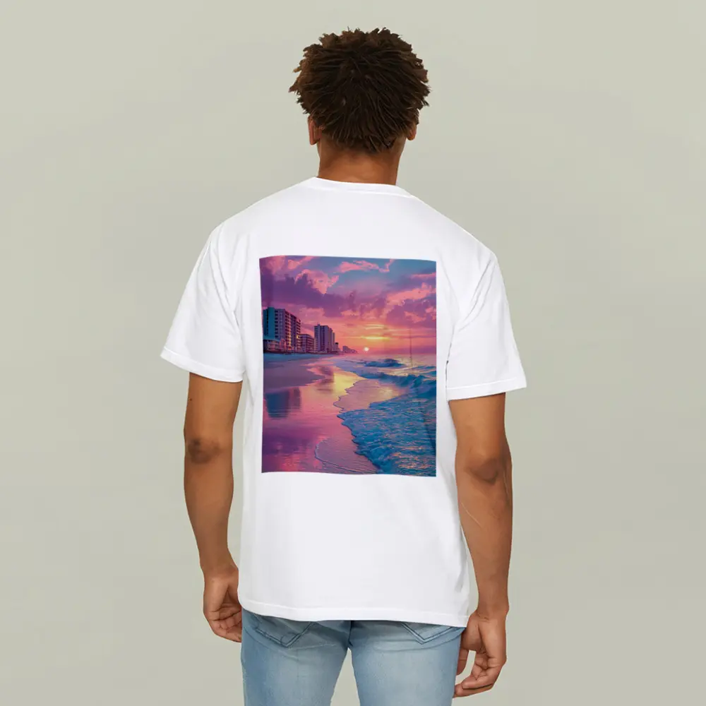 Pink Sunset Beach Ocean Waves Coastal View – T-Shirts