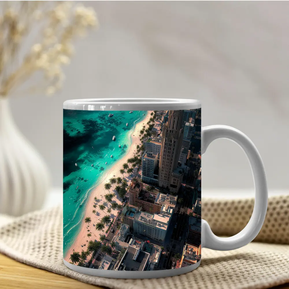 Miami Beach Aerial City Skyline View – Mugs