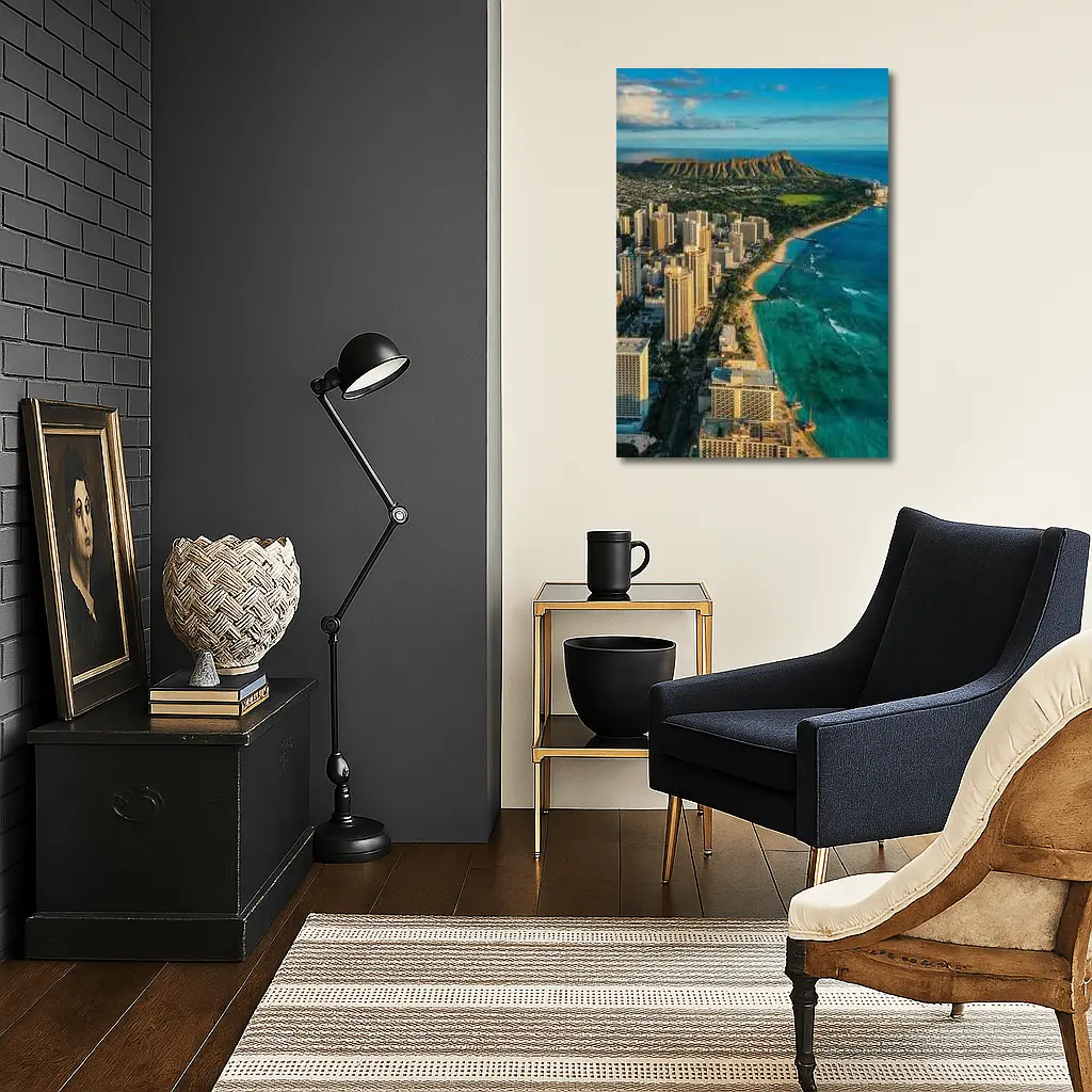 Waikiki Beach Diamond Head Aerial City View – Wall Art