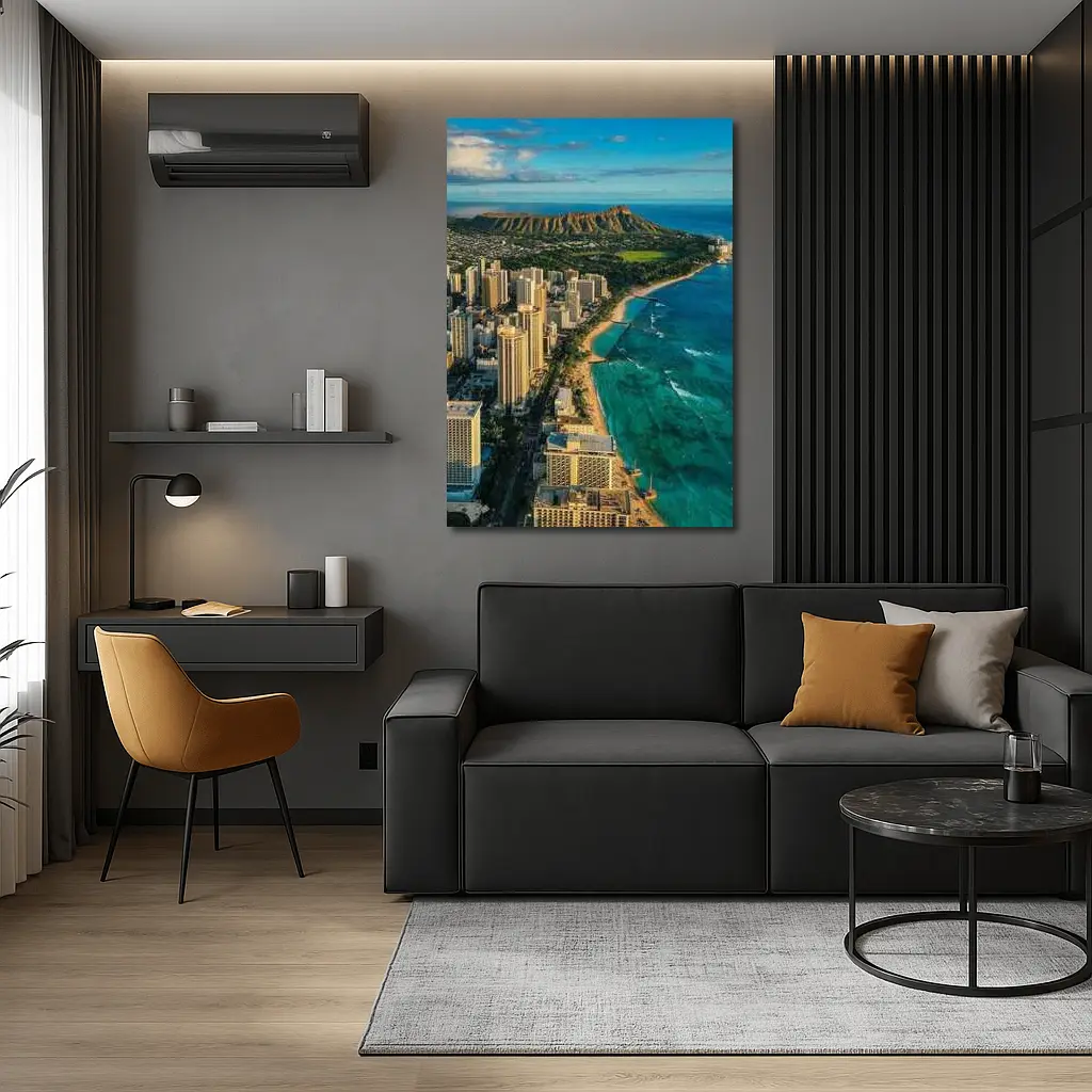 Waikiki Beach Diamond Head Aerial City View – Wall Art
