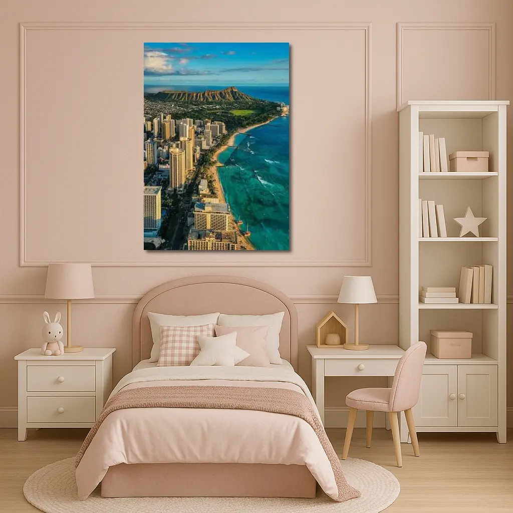 Waikiki Beach Diamond Head Aerial City View – Wall Art