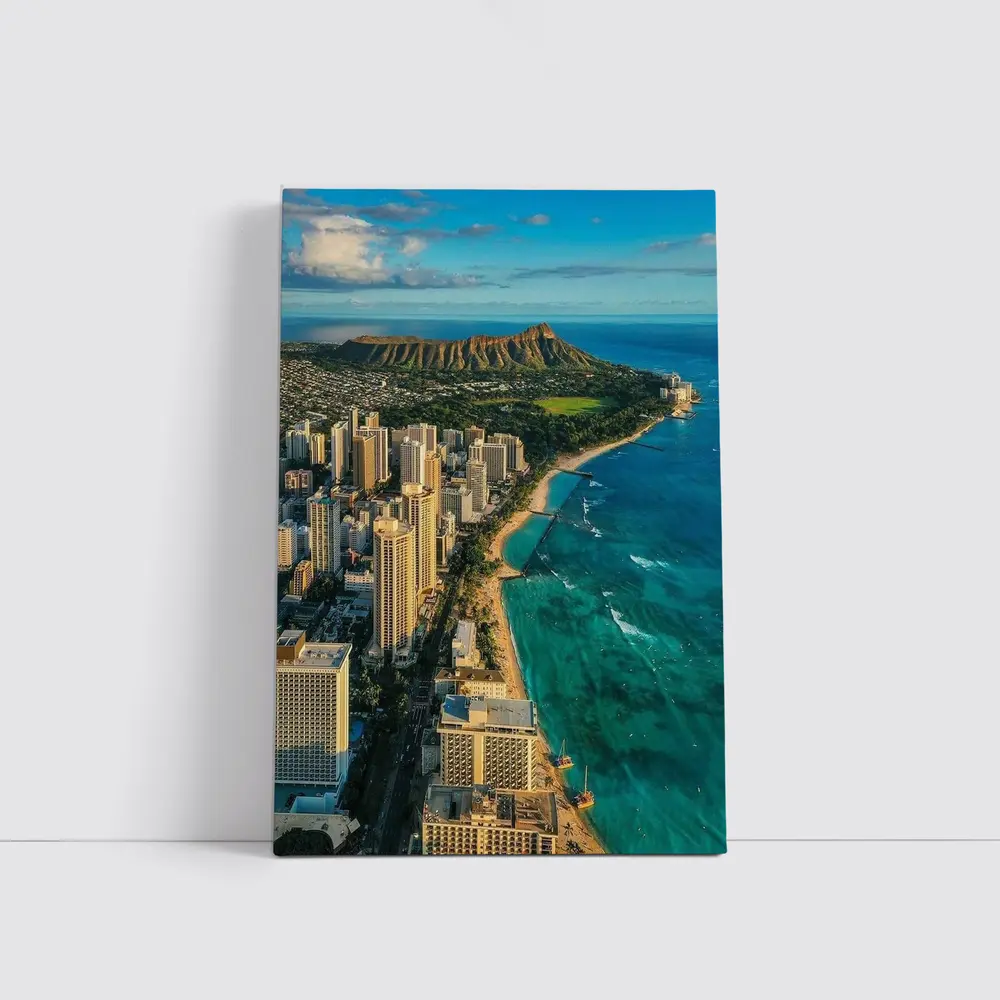 Waikiki Beach Diamond Head Aerial City View – Wall Art