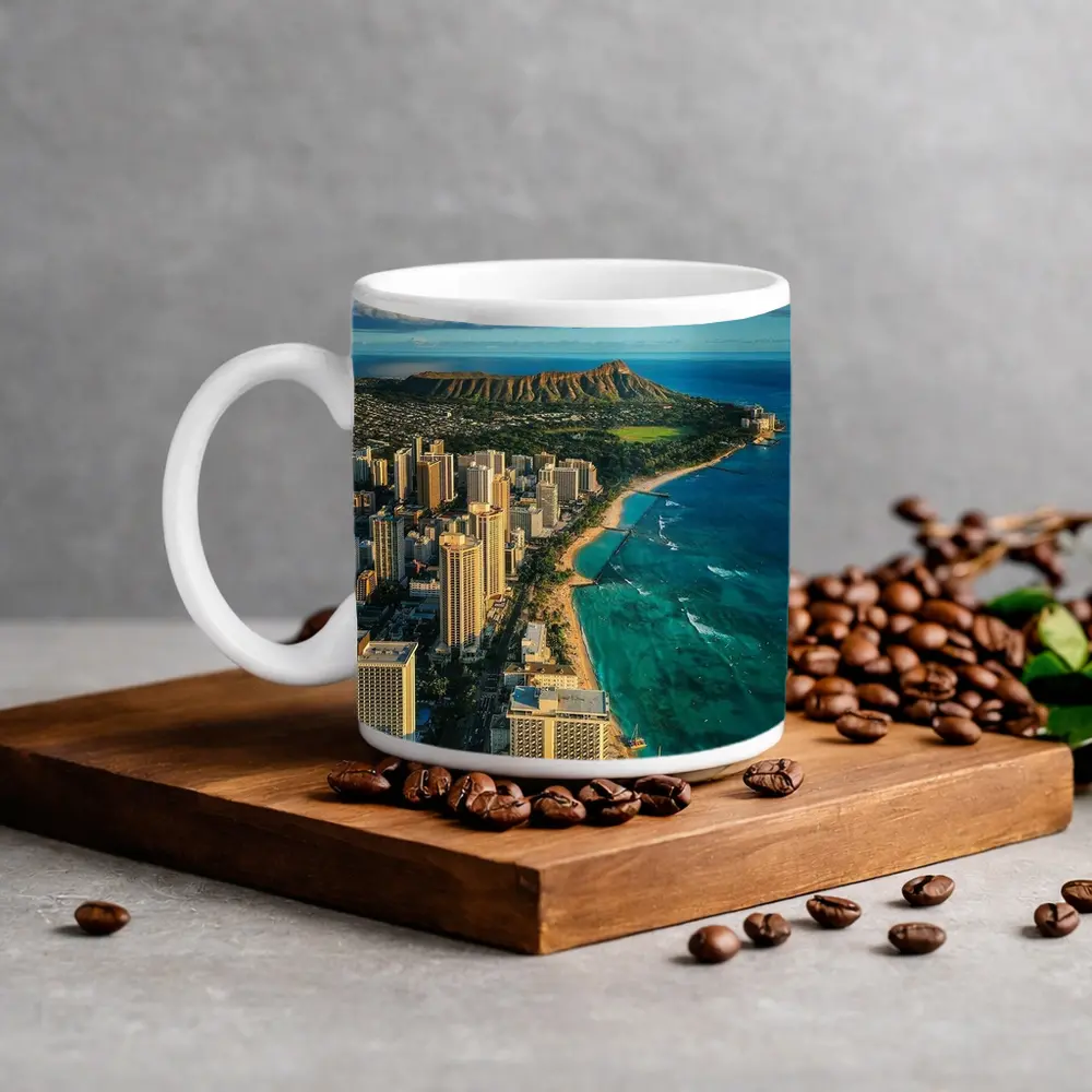 Waikiki Beach Diamond Head Aerial City View – Mugs