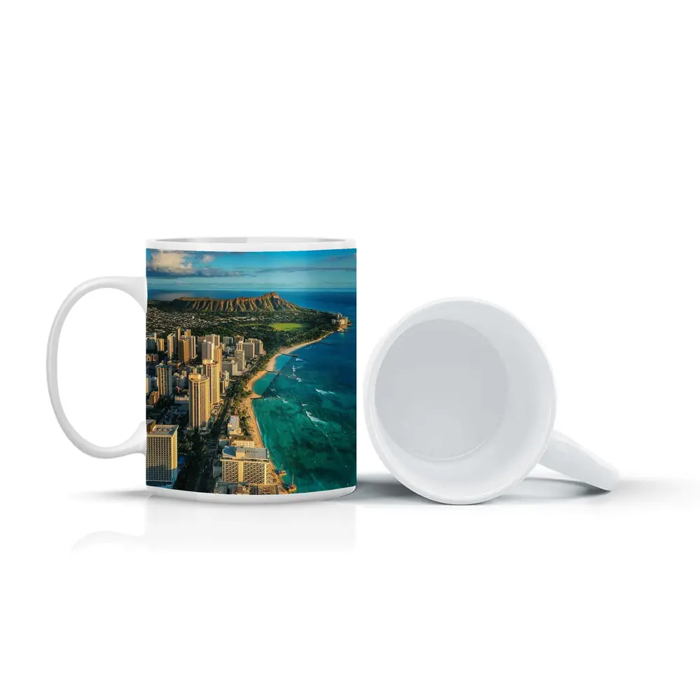 Waikiki Beach Diamond Head Aerial City View – Mugs