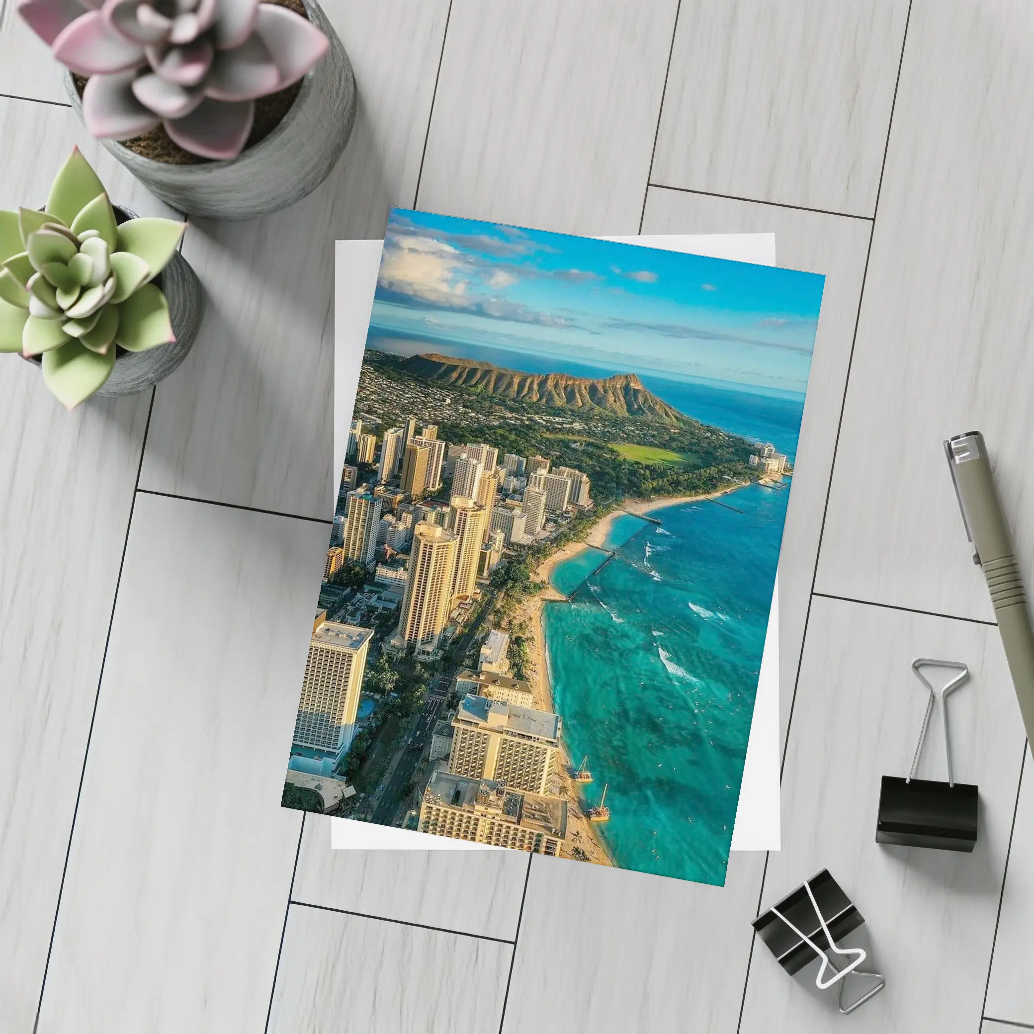 Waikiki Beach Diamond Head Aerial City View – Postcards
