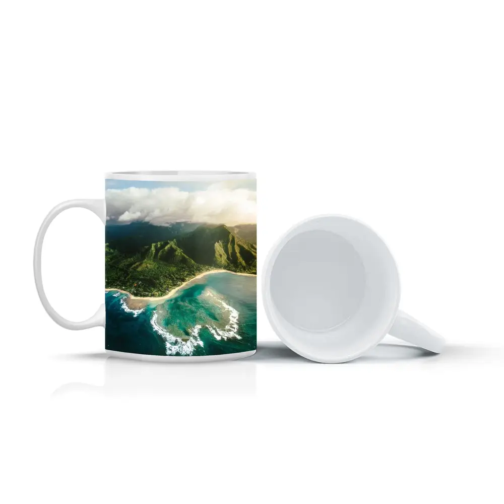 Aerial Hawaii Tropical Beach Green Mountains – Mugs