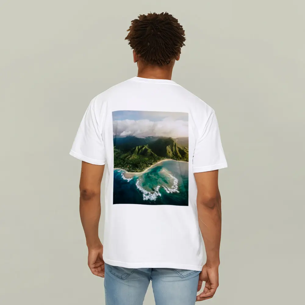 Aerial Hawaii Tropical Beach Green Mountains – T-Shirts