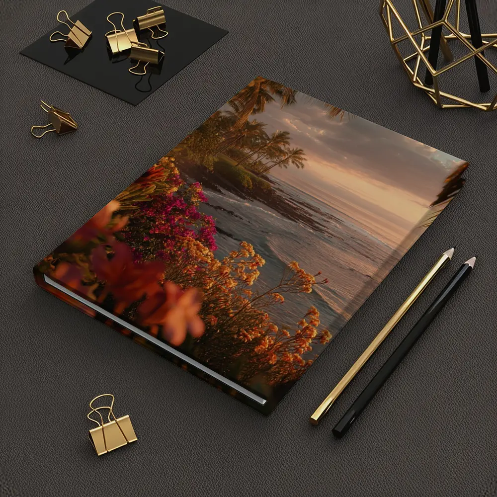 Tropical Coastal Sunset With Blooming Flowers – Notebooks