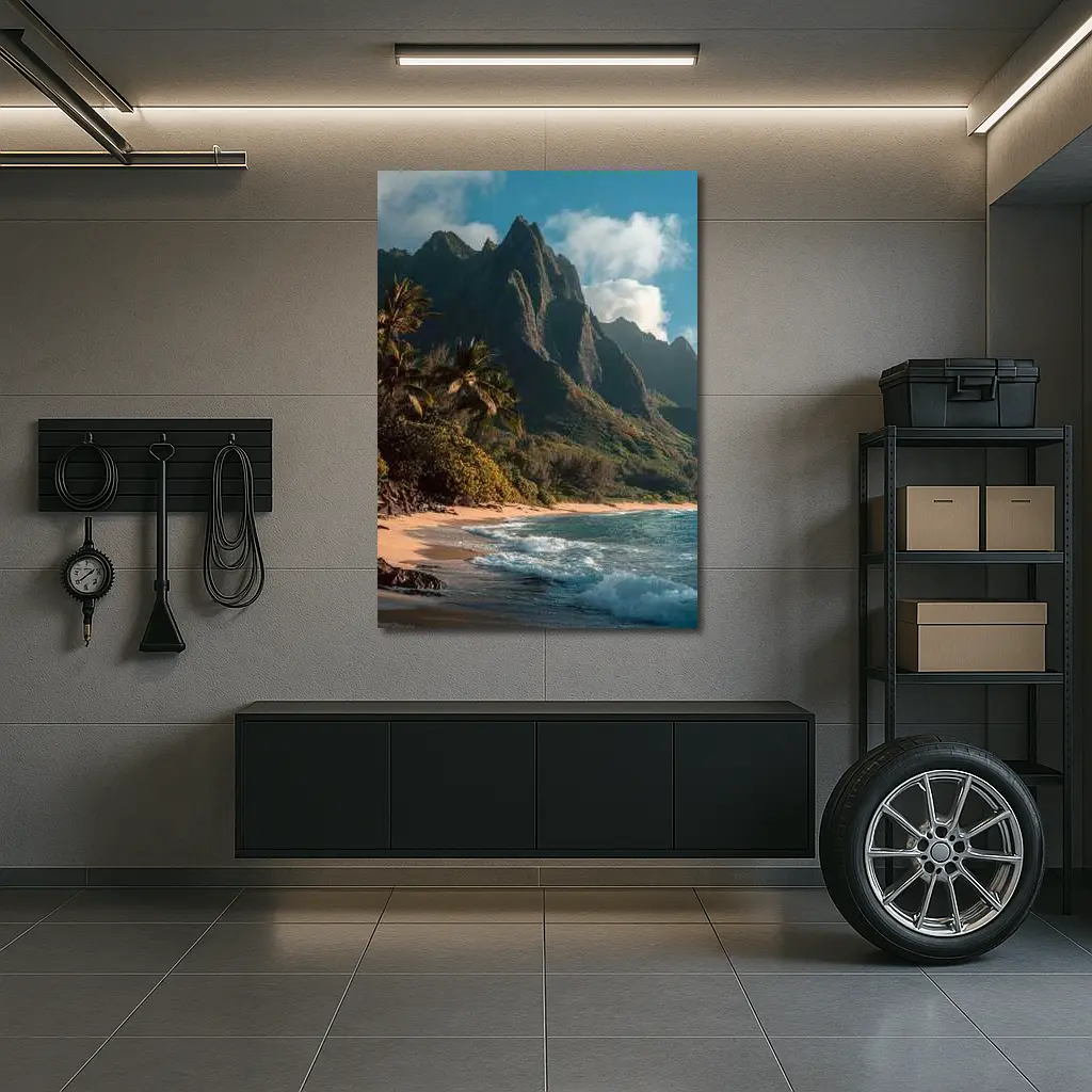 Tropical Beach With Dramatic Mountain Backdrop – Wall Art