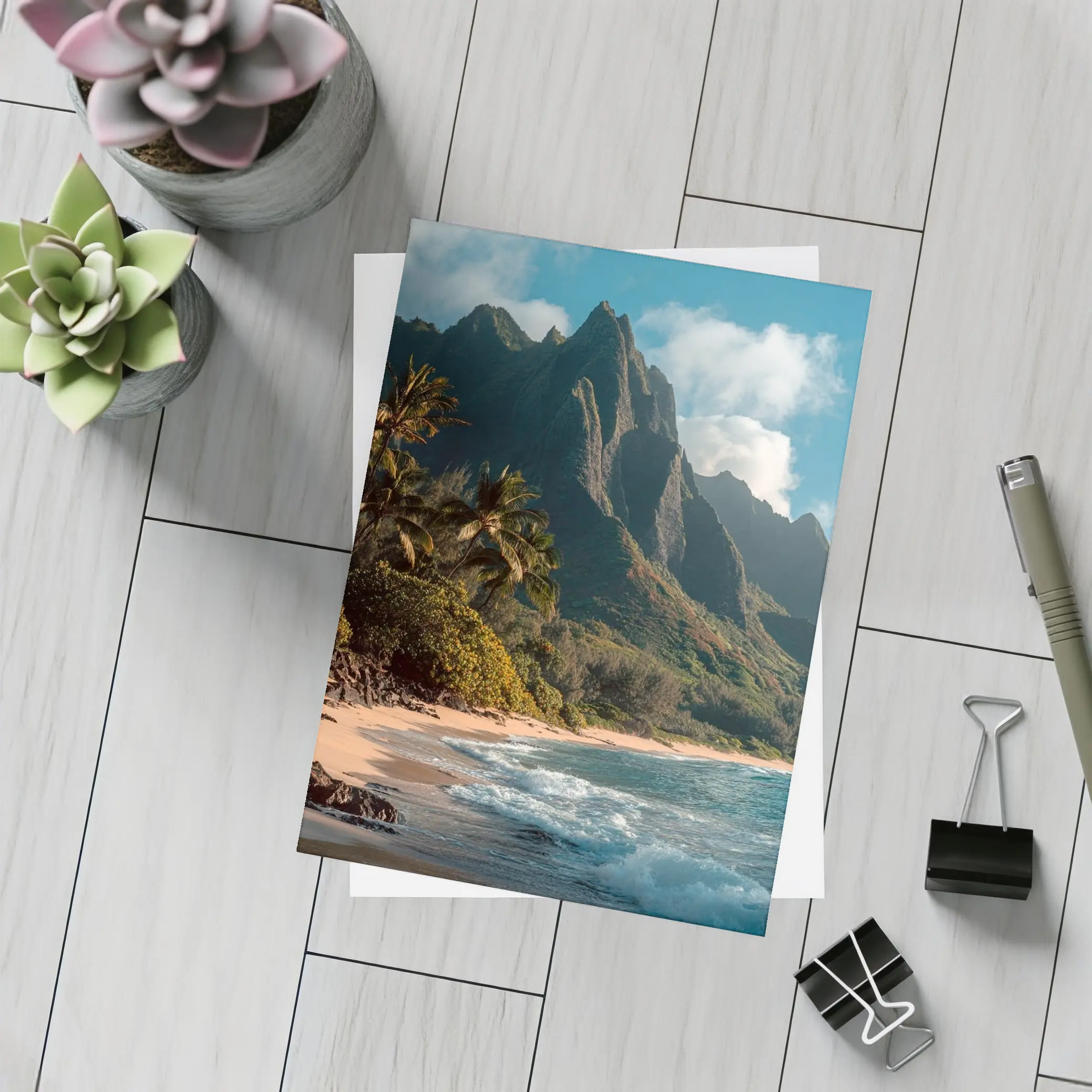 Tropical Beach With Dramatic Mountain Backdrop – Postcards