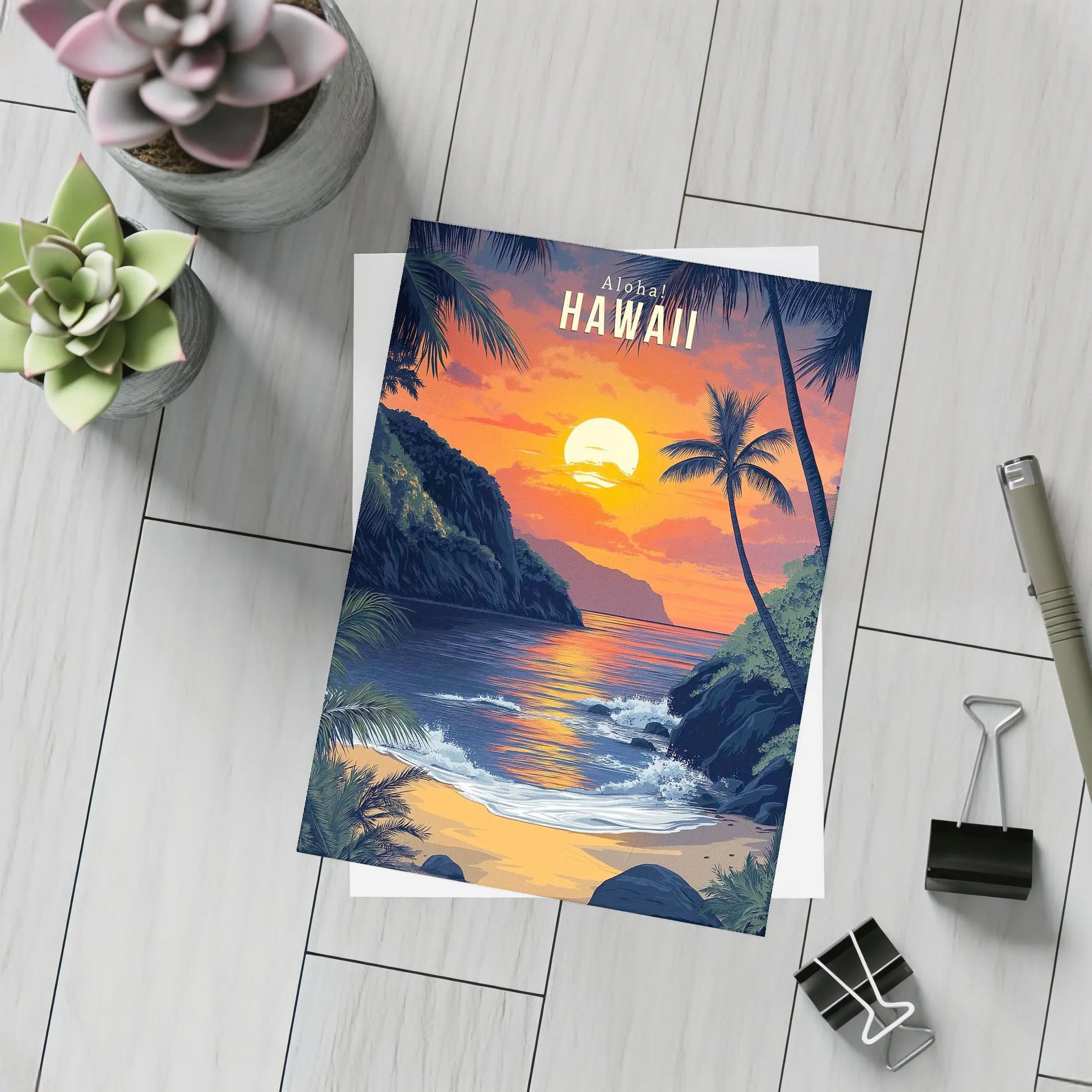 Aloha Hawaii Tropical Beach Sunset Art – Postcards