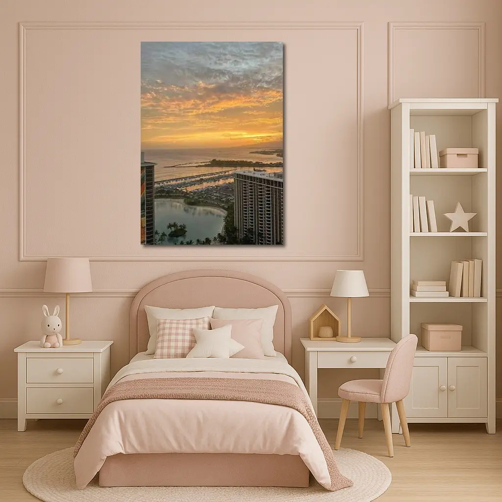 Honolulu Sunset Over Marina and Ocean – Wall Art