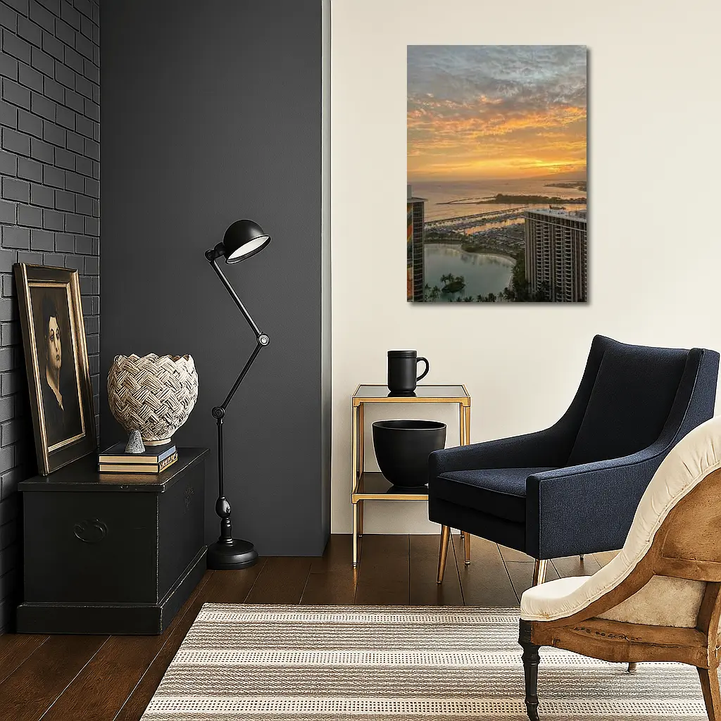 Honolulu Sunset Over Marina and Ocean – Wall Art