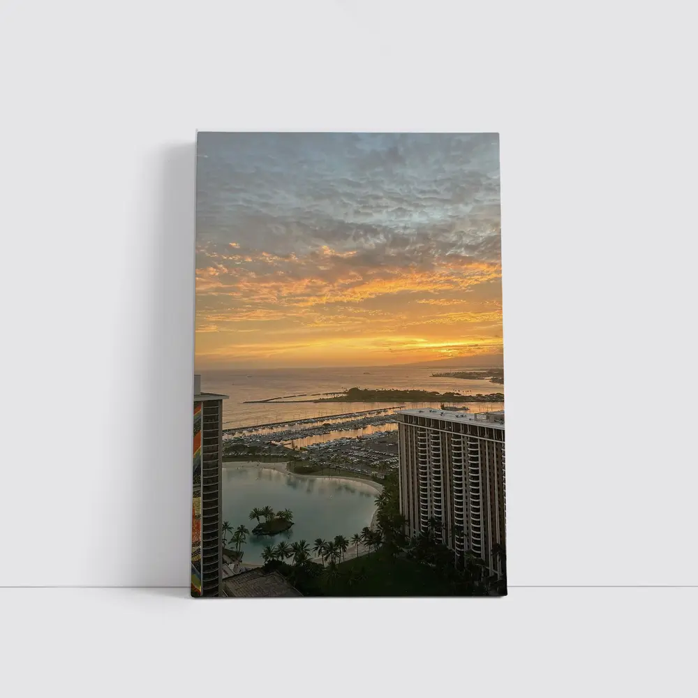 Honolulu Sunset Over Marina and Ocean – Wall Art