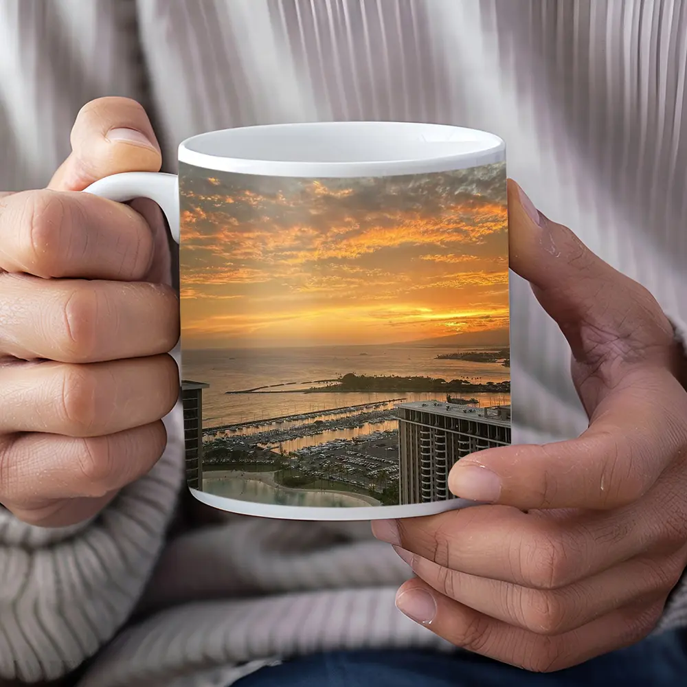 Honolulu Sunset Over Marina and Ocean – Mugs