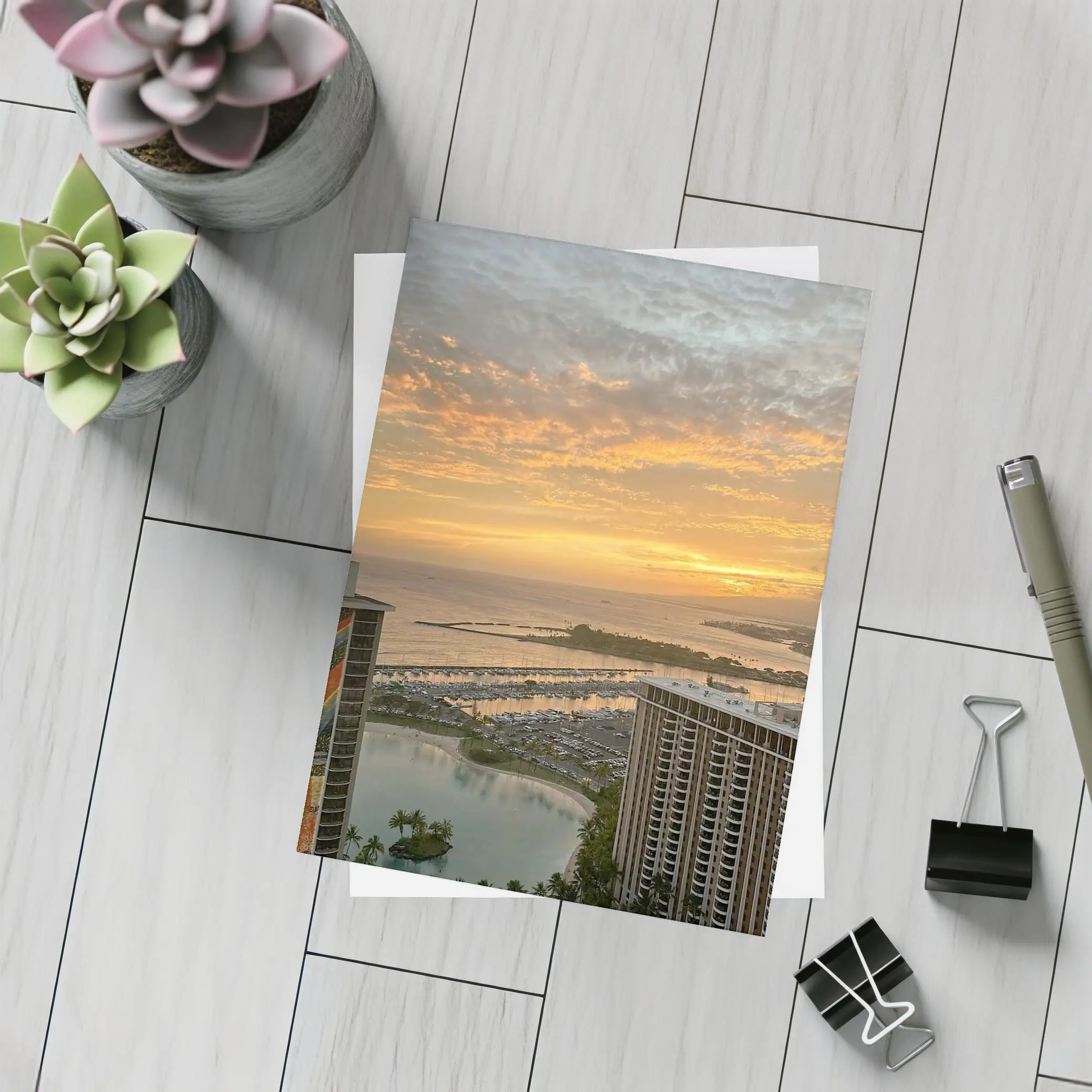 Honolulu Sunset Over Marina and Ocean – Postcards