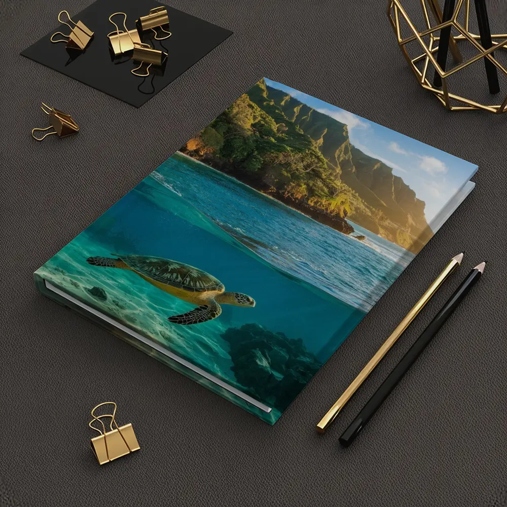 Sea Turtle Swimming Near Tropical Coastal Mountains – Notebooks