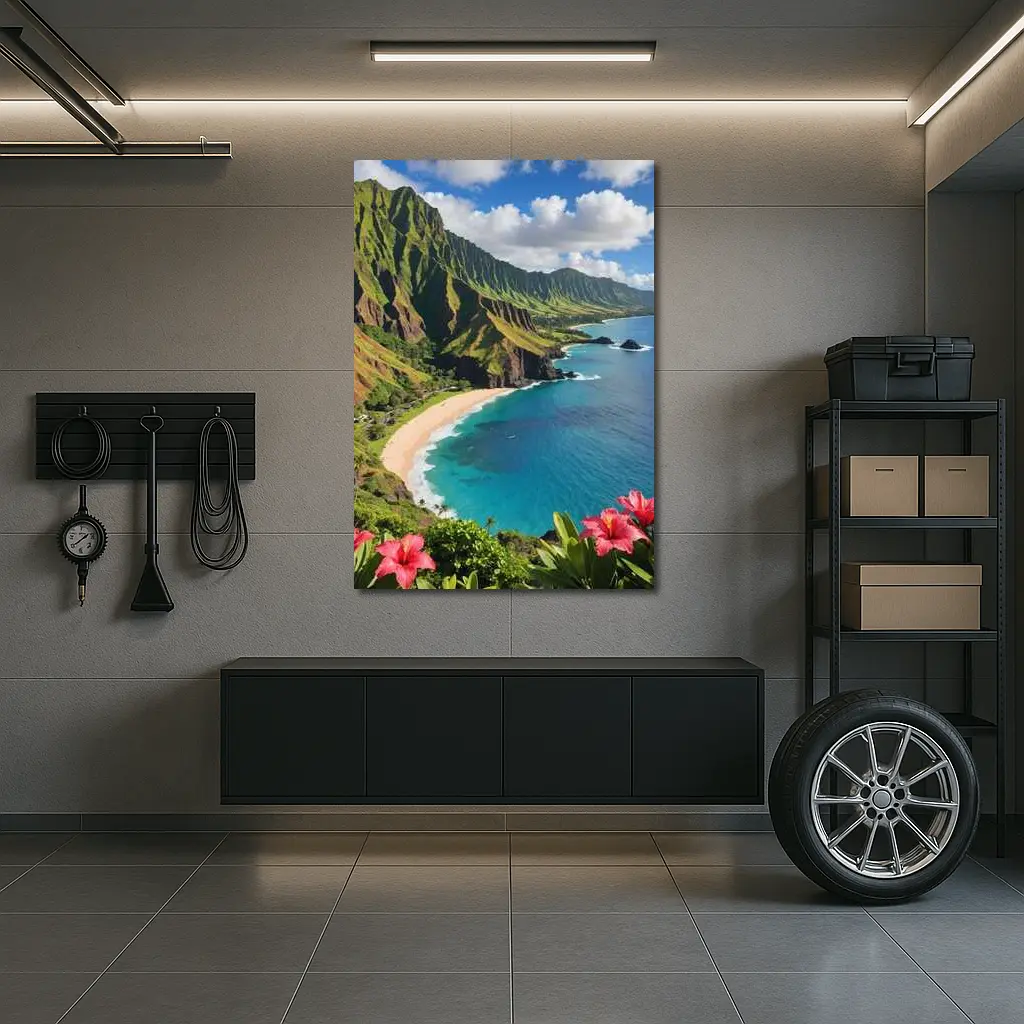 Hawaii Coastal Cliffs Beach Hibiscus Flowers – Wall Art