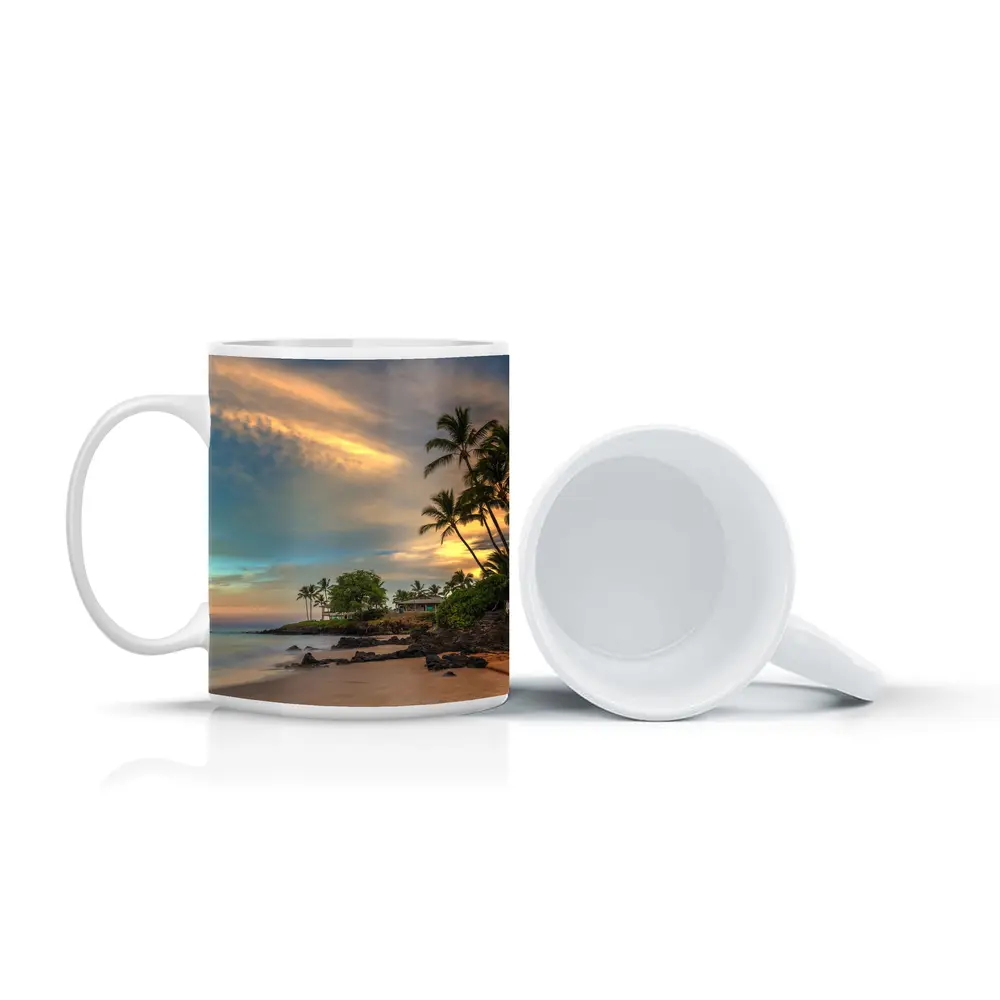 Hawaii Beach Sunset Palm Trees Golden Sky – Mugs