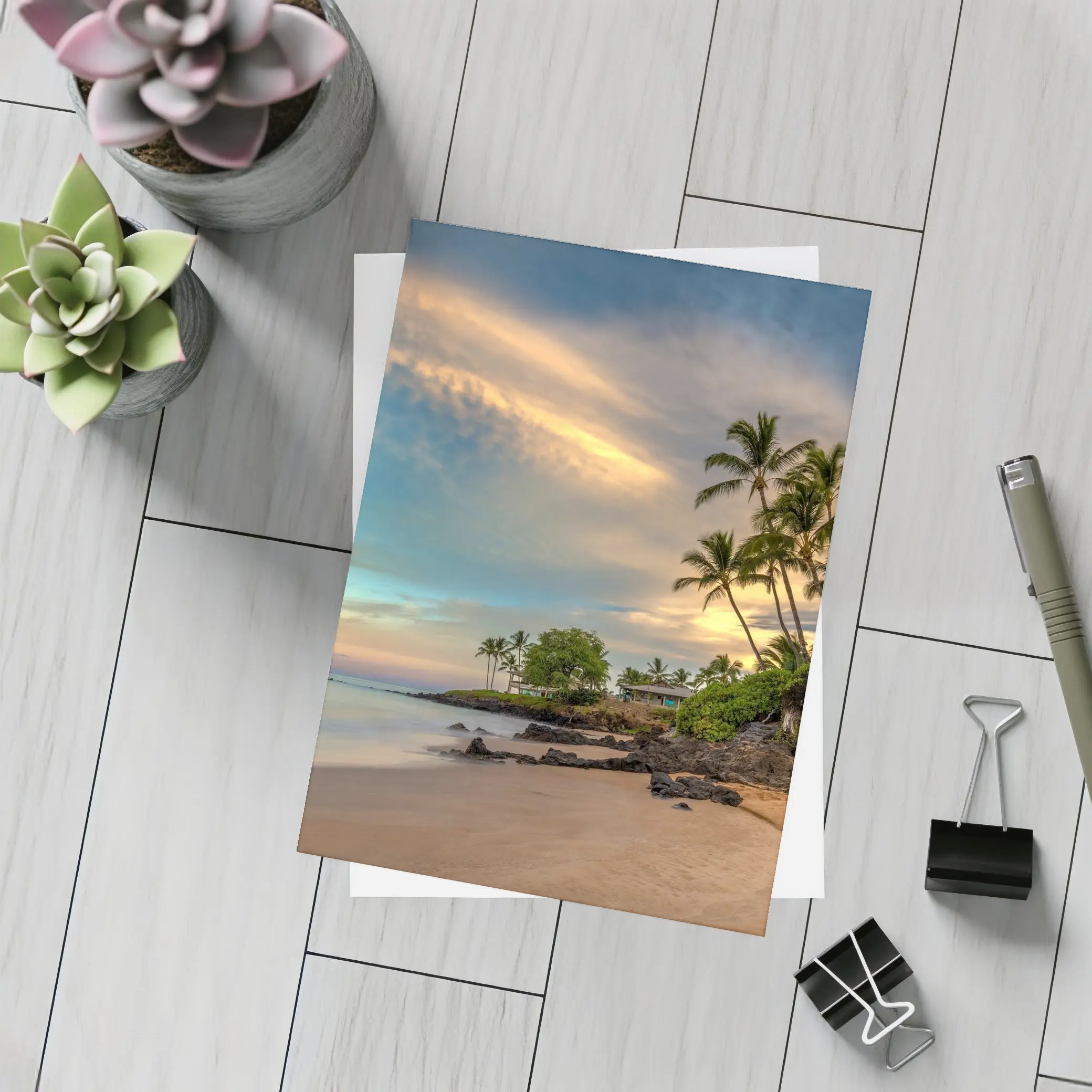 Hawaii Beach Sunset Palm Trees Golden Sky – Postcards