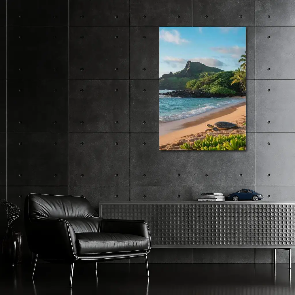 Sea Turtle On Tropical Hawaiian Beach Shore – Wall Art