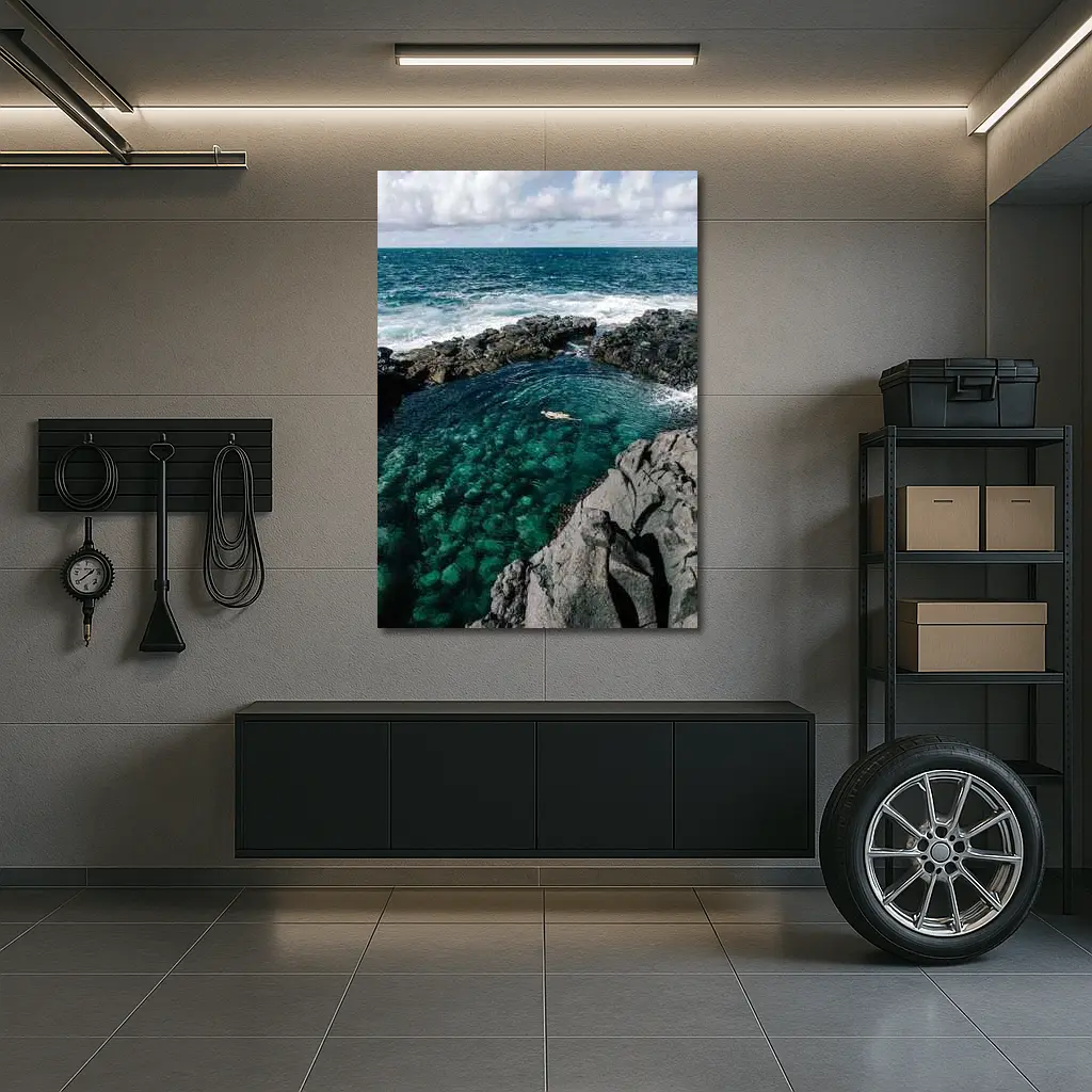 Swimmer In Clear Turquoise Volcanic Rock Pool – Wall Art