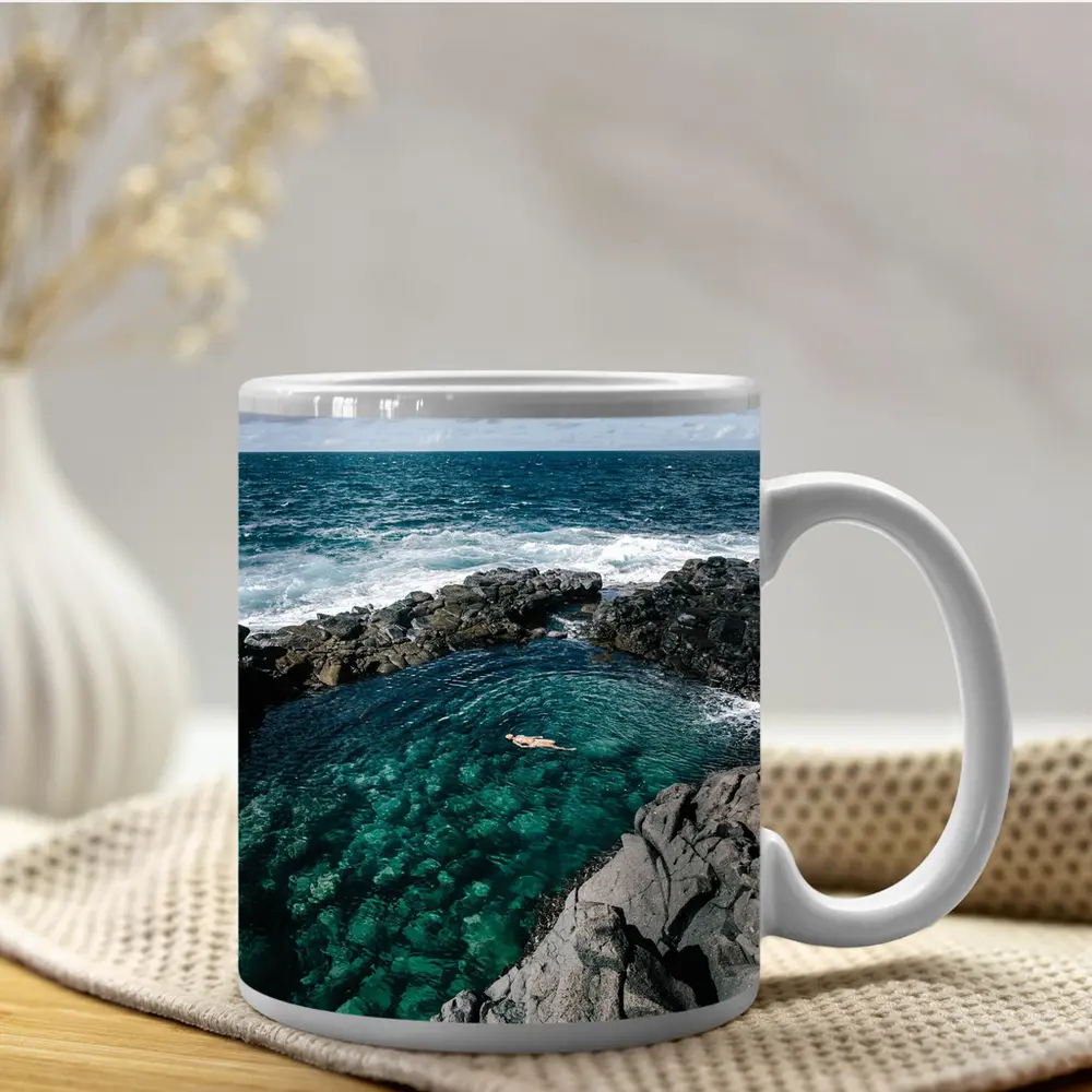 Swimmer In Clear Turquoise Volcanic Rock Pool – Mugs