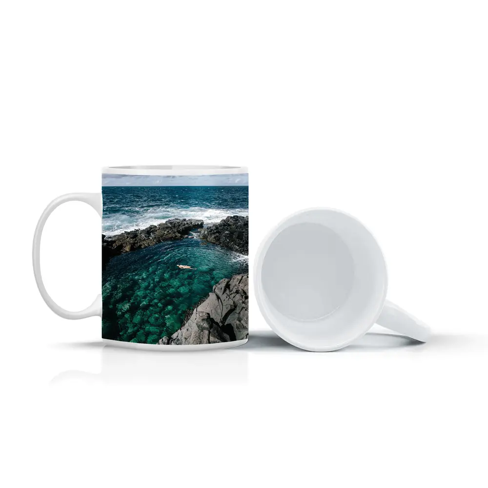 Swimmer In Clear Turquoise Volcanic Rock Pool – Mugs