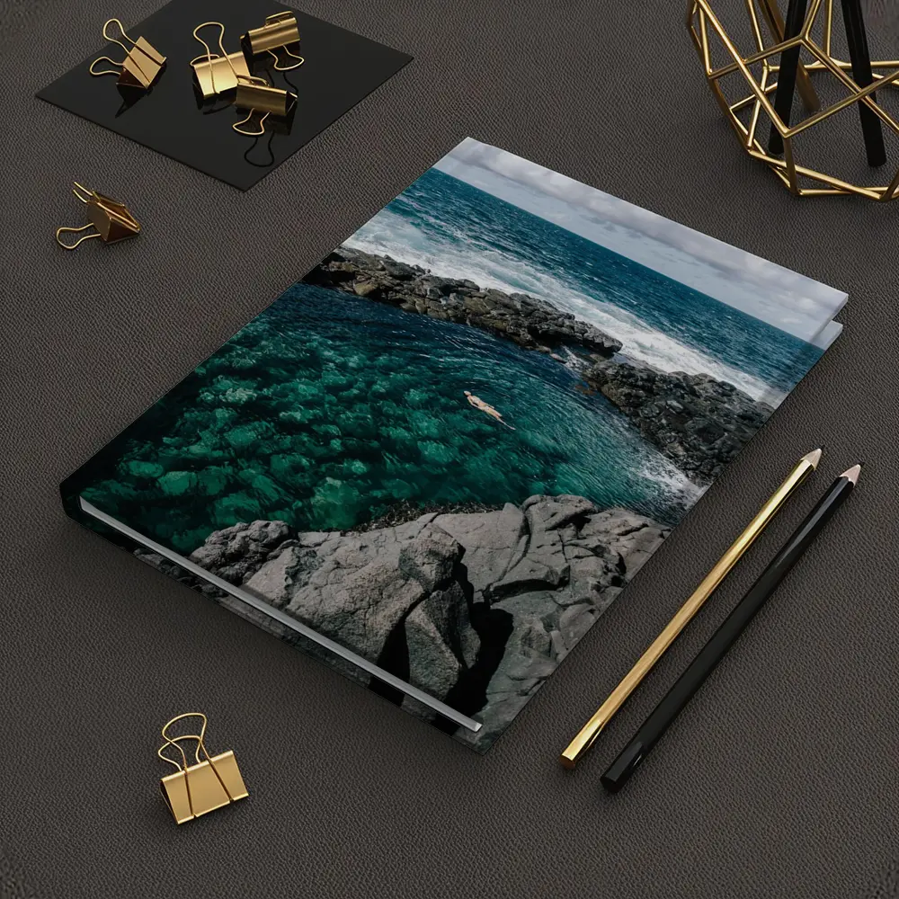 Swimmer In Clear Turquoise Volcanic Rock Pool – Notebooks