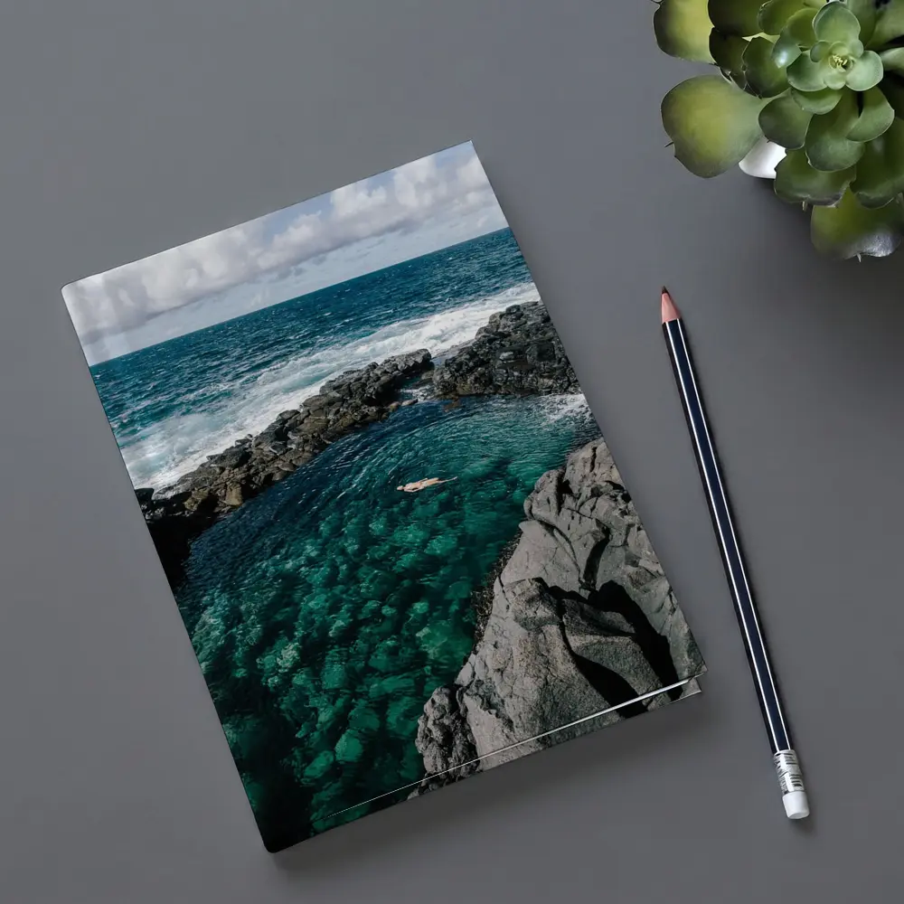 Swimmer In Clear Turquoise Volcanic Rock Pool – Notebooks