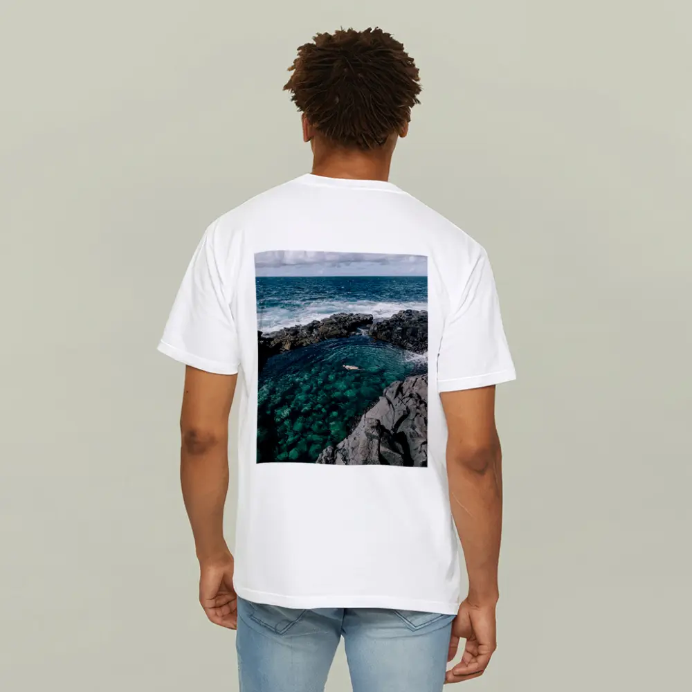Swimmer In Clear Turquoise Volcanic Rock Pool – T-Shirts